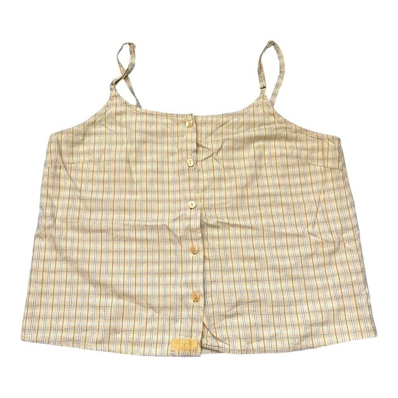 PASTEL yellow plaid gingham cropped button front tank top - Picture 1 of 6
